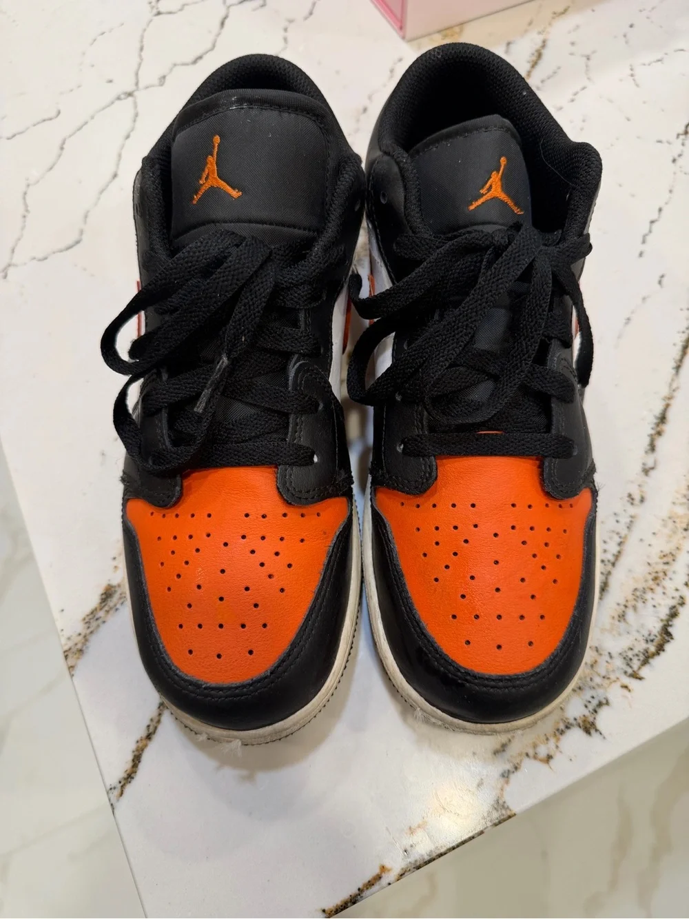 Nike youth Air Jordan’s in Black/Orange/White